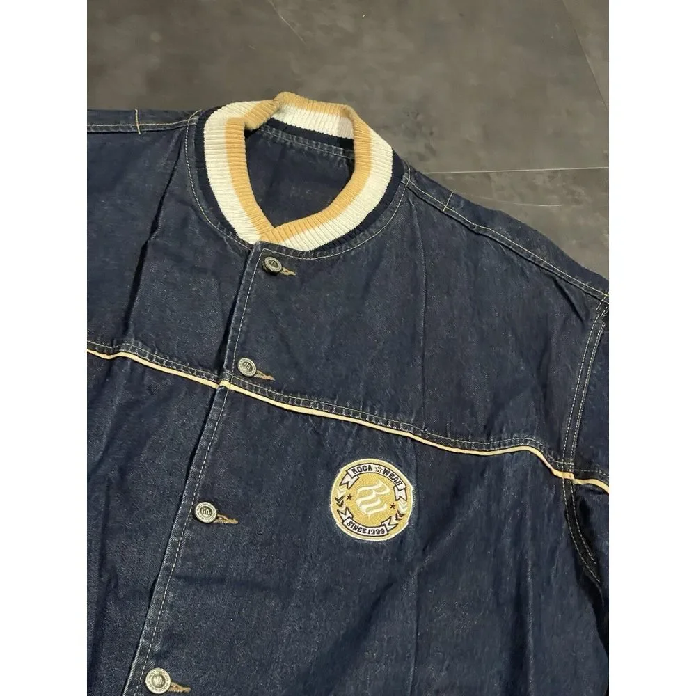 Vintage Rocawear Men's Full Zip‎ Double Pocket Dark Wash Denim Jacket XL -200